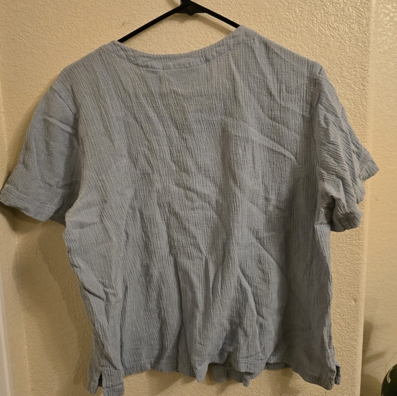 Light blue cotton button-up blouse by Two-Twenty. Size L, fits like a medium. - Picture 4 of 4